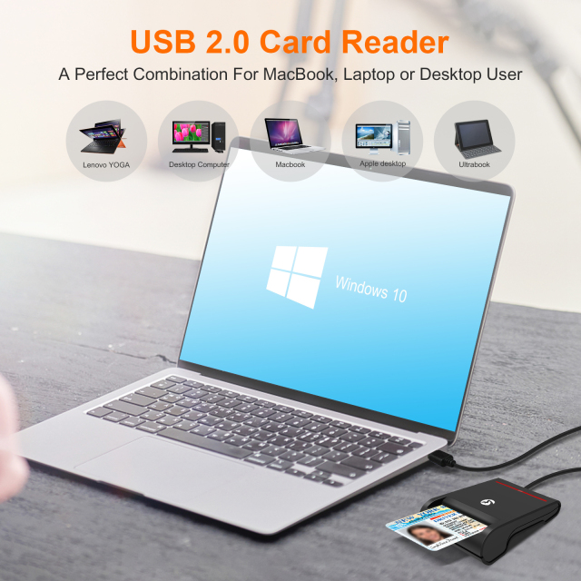 CAC/ID/IC Chip Card Reader Single Slot USB 2.0 CCID Credit Card Reader Writer ZW-12026-2