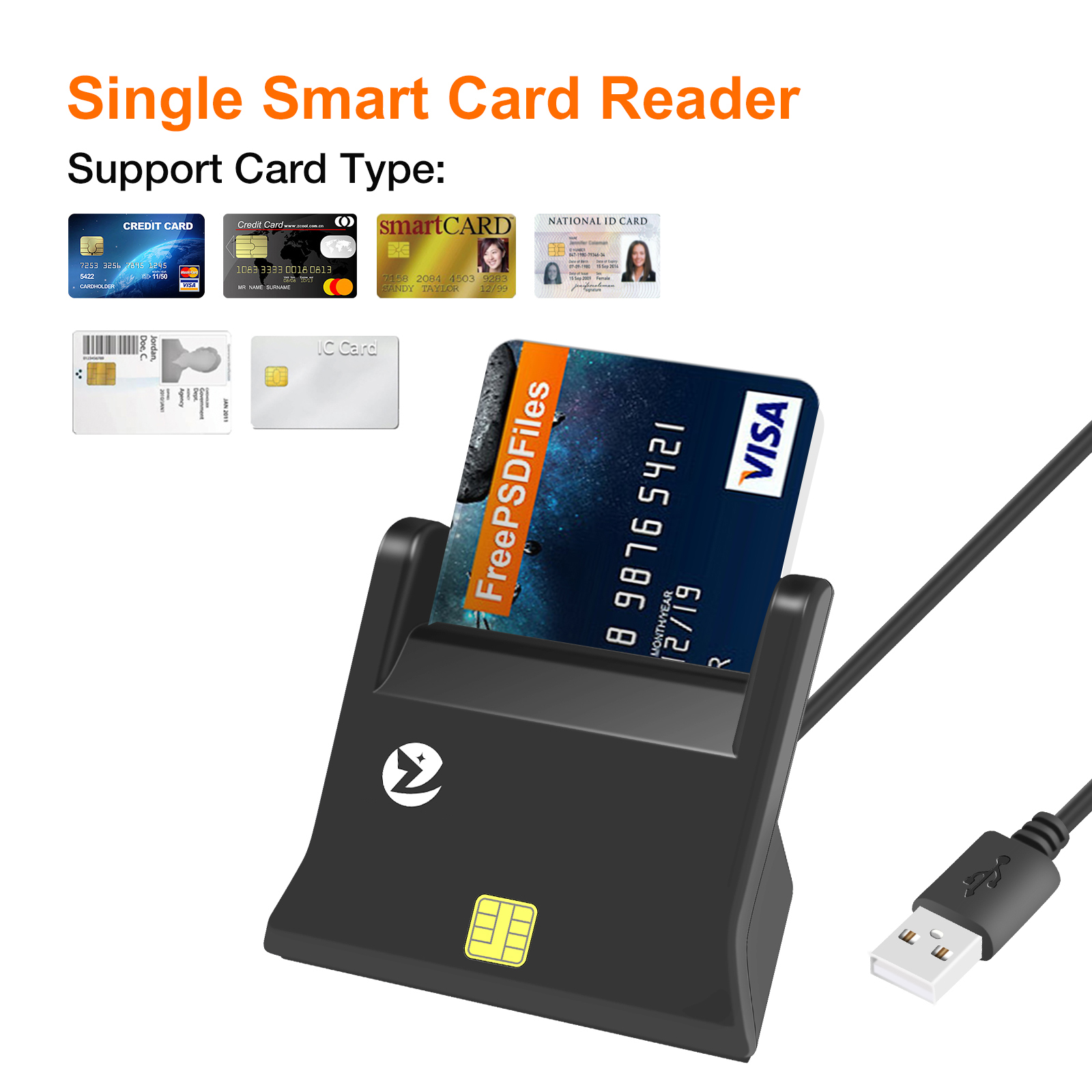 Mini Smart Credit Card Reader with USB 2.0 Card Reader for ISO 7816 EMV CAC/IC/ID Cards ZW-12026-3