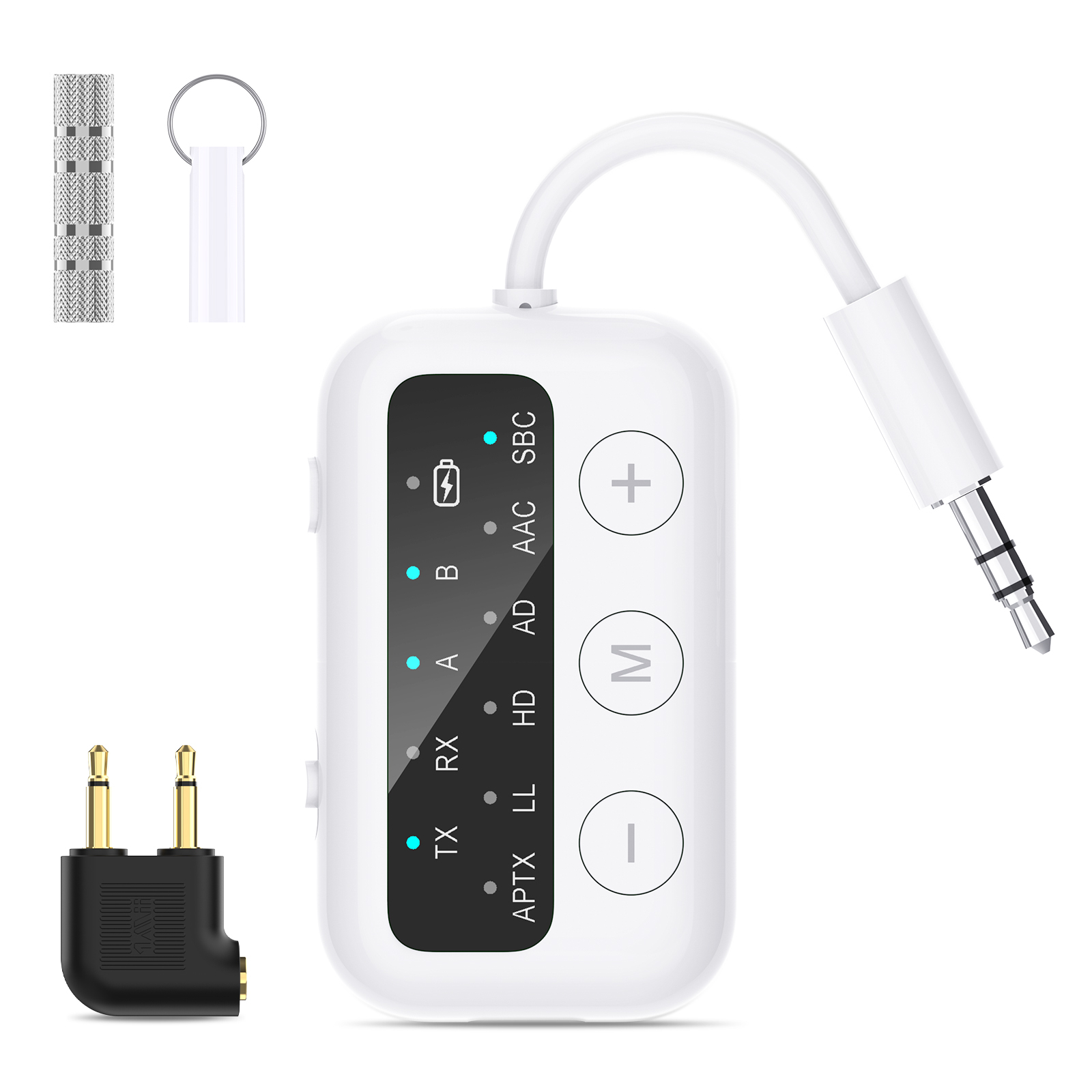 1Mii Mini Bluetooth 5.2 Transceiver with OLED Display 3.5mm Wireless Audio Adapter for TV PC to Speakers Safefly Dot