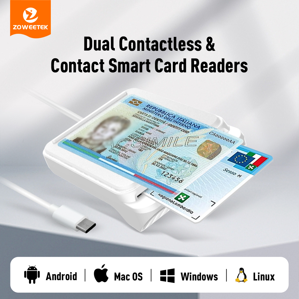 ZOWEETEK NFC Access Control Card Reader ISO 7816 Smart ID IC Chip Card Reader Writer Mobile Credit Card Reader ZW-12026-12