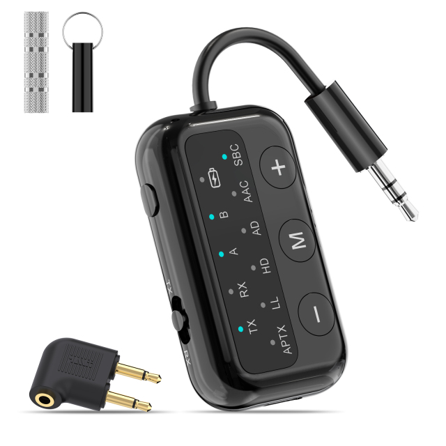 1Mii Mini Bluetooth 5.2 Transceiver with OLED Display 3.5mm Wireless Audio Adapter for TV PC to Speakers Safefly Dot