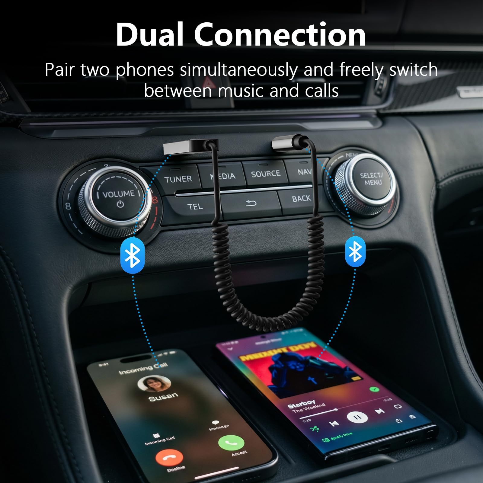 1Mii 2.4GHz Wireless Car Audio Receiver, 3.5mm AUX Adapter for Phone to Car Stereo, Digital Audio Receiver B35