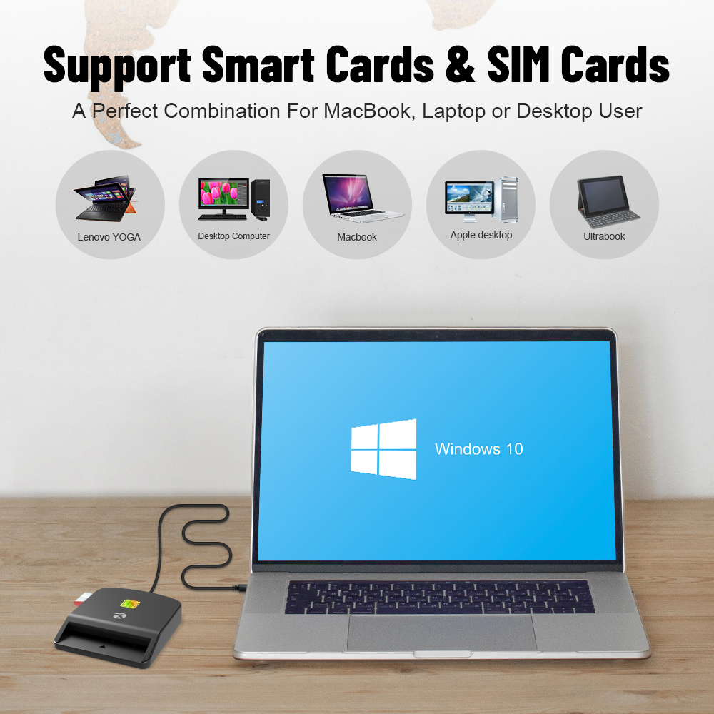 ZOWEETEK OEM ODM USB Smart Card Reader 2 in 1 with SIM Slot 7816 Chip Card Reader Plug & Play ZW-12026-11