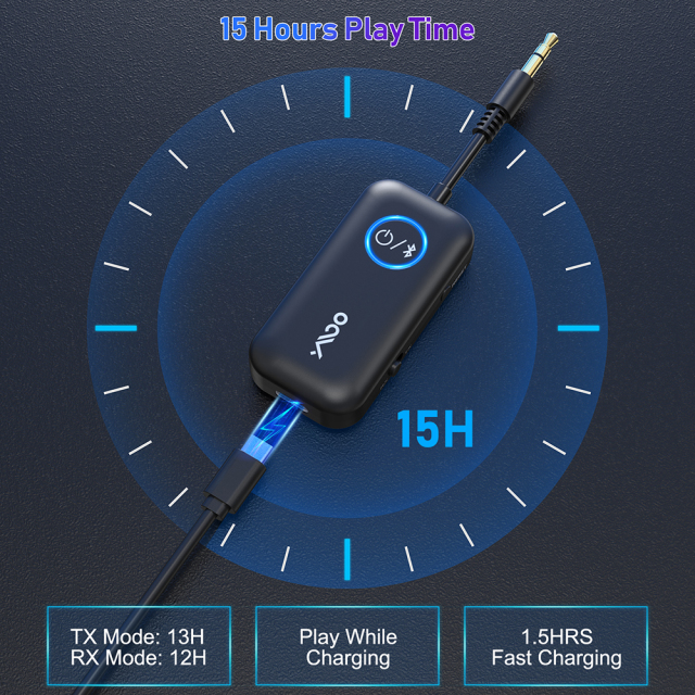 Car for Bluetooth Adapter 3.5mm AUX 10-15 Hour for Bluetooth 5.2 Receiver Transmitter Wireless Audio Stereo B06T2