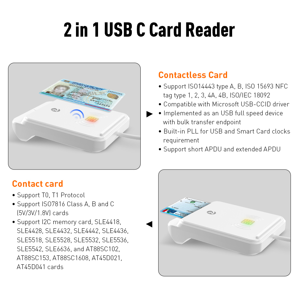 ZOWEETEK NFC Access Control Card Reader ISO 7816 Smart ID IC Chip Card Reader Writer Mobile Credit Card Reader ZW-12026-12