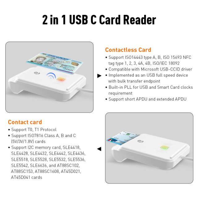 ZOWEETEK NFC Access Control Card Reader ISO 7816 Smart ID IC Chip Card Reader Writer Mobile Credit Card Reader ZW-12026-12