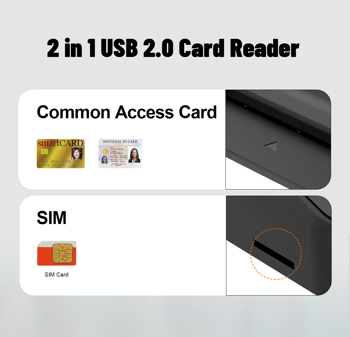 ZOWEETEK OEM ODM USB Smart Card Reader 2 in 1 with SIM Slot 7816 Chip Card Reader Plug & Play ZW-12026-11