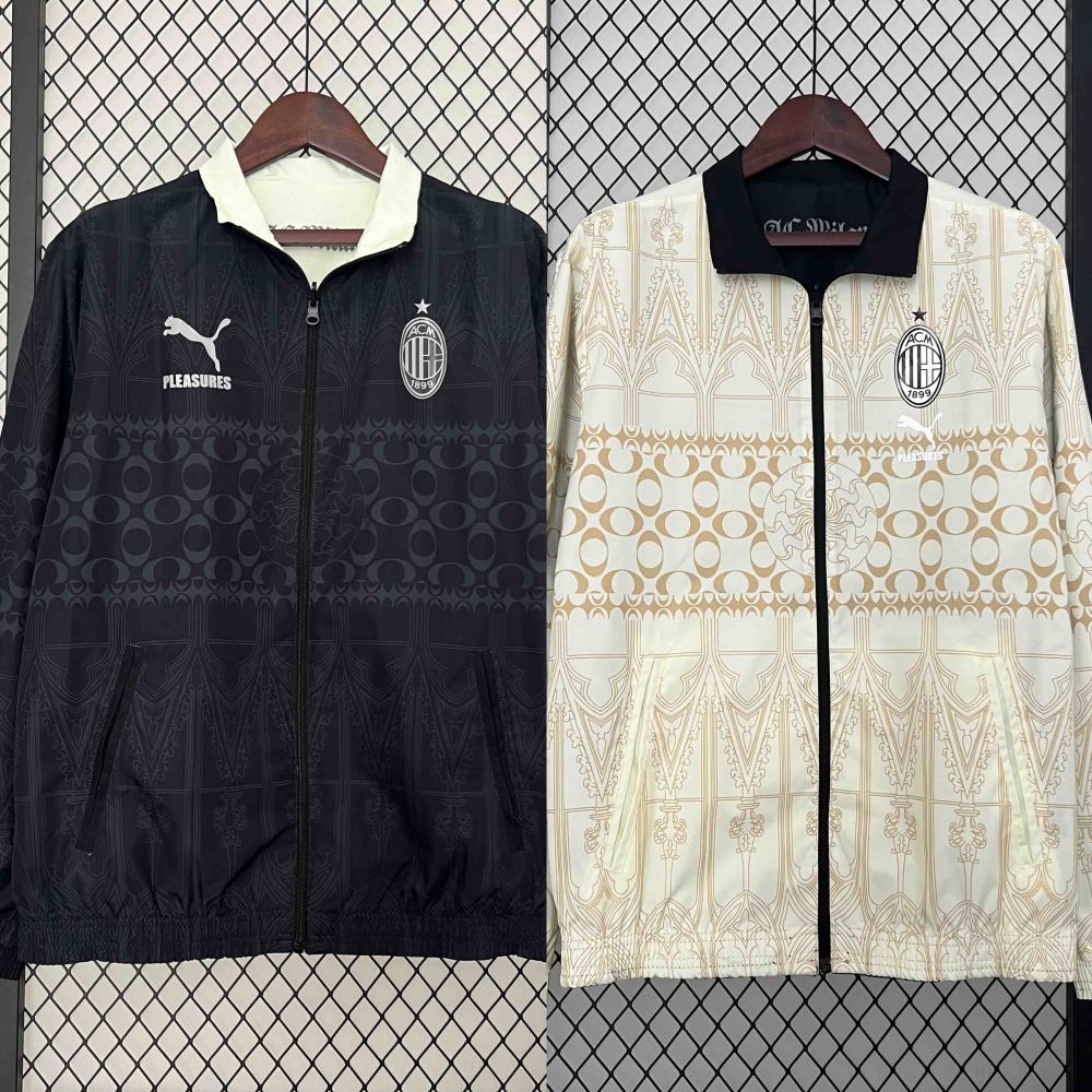 23-24 AC Milan Trench Coat Reversible Windbreaker Double-Sides Jacket