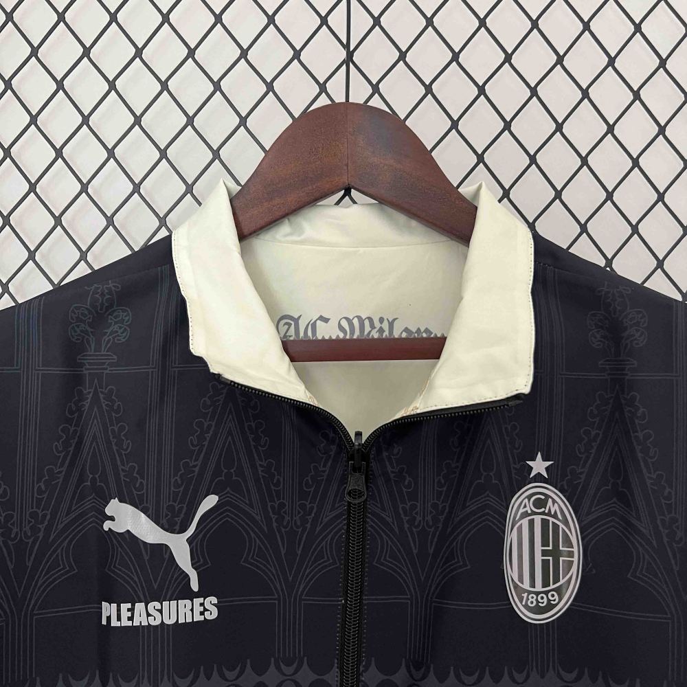 23-24 AC Milan Trench Coat Reversible Windbreaker Double-Sides Jacket