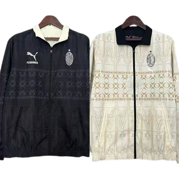23-24 AC Milan Trench Coat Reversible Windbreaker Double-Sides Jacket