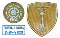 6 club world cup 25 usa badge & football unites the world (white) badge & 2024 intercontinental champions badge