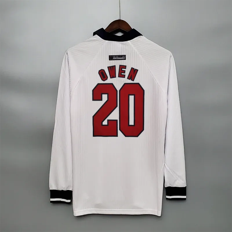 1998 England World Cup Home Retro Jersey Long Sleeve #7 BACKHAM #20 OWEN