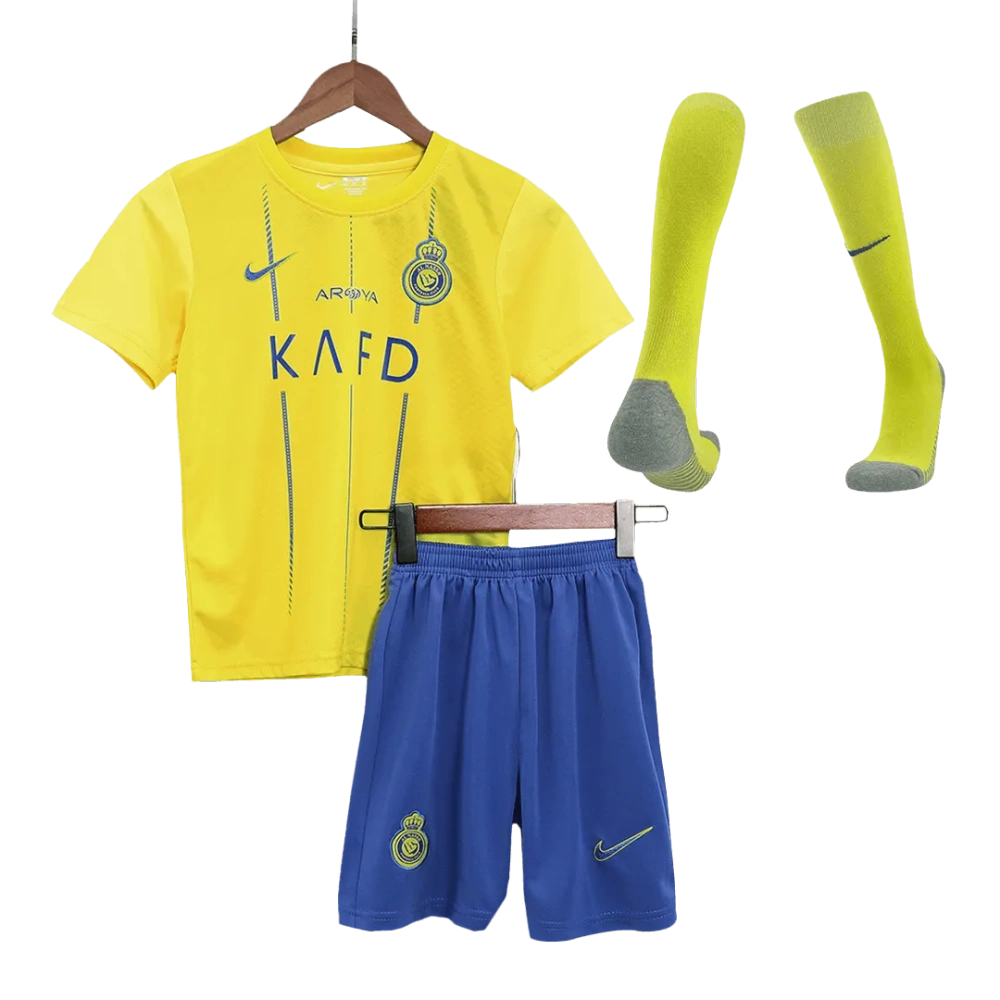 2023/24 Kids Al Nassr Home Whole Kit(Jersey+Shorts+Socks)