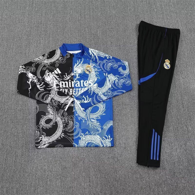 25-26 Real Madrid Black&Blue Dragon Training Kits Long Football Track suits