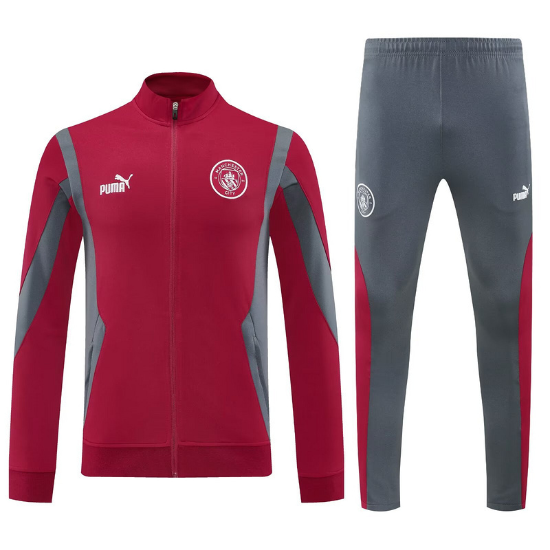 25-26 Manchester City Red Football Tracksuits Long Jacket Suits