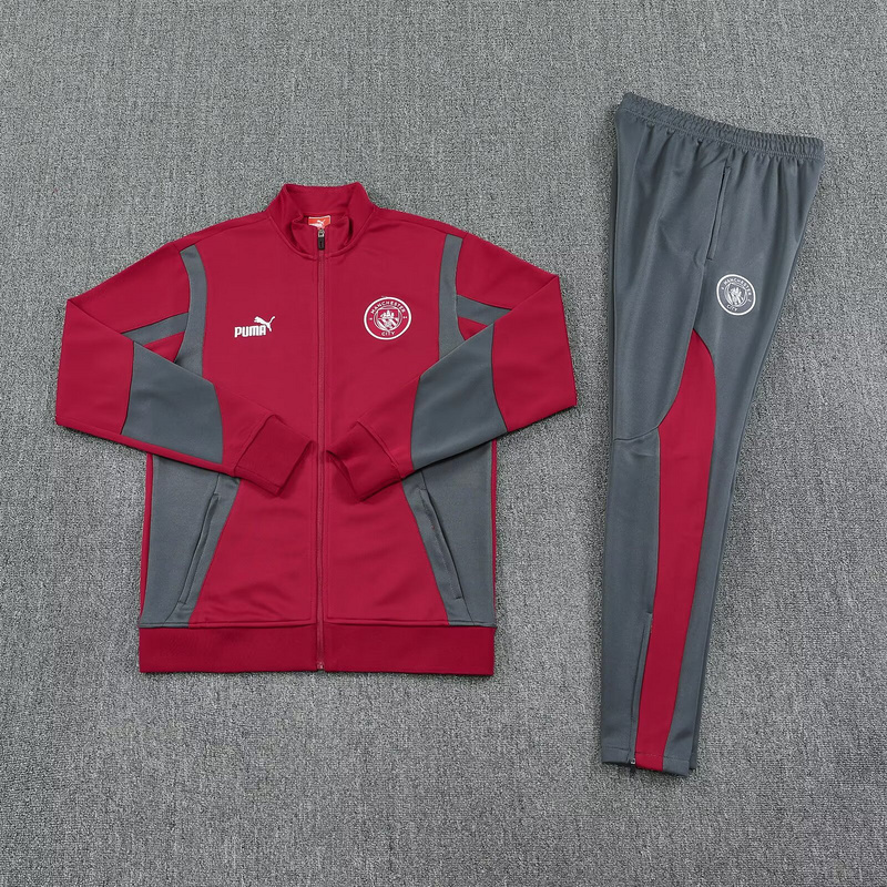 25-26 Manchester City Red Football Tracksuits Long Jacket Suits
