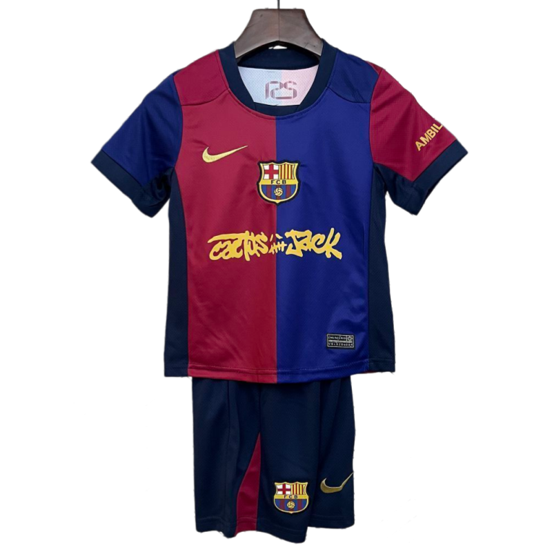 Barcelona x Travis Scott 2025-26 Home Kids Short Sleeve Kit Fan Version