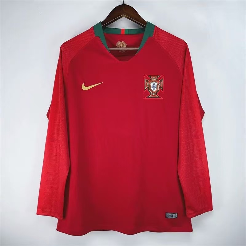 2018 Portugal Home Retro Football Jersey (Long Sleeve)
