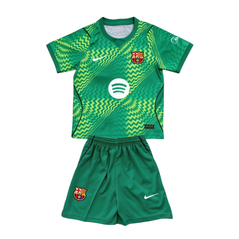 Barcelona 2026-27 Green Football Goalkeeper Kids Kit Jersey+Shorts
