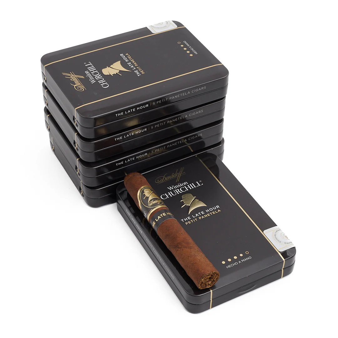 DAVIDOFF WINSTON CHURCHILL THE LATE HOUR PETIT PANETELA 25s 大卫杜夫 温斯顿 丘吉尔 至暗时刻 小宾丽 铁盒 5支/盒x5盒