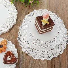 Customized environmentally friendly pure white round lace home cake dessert mat