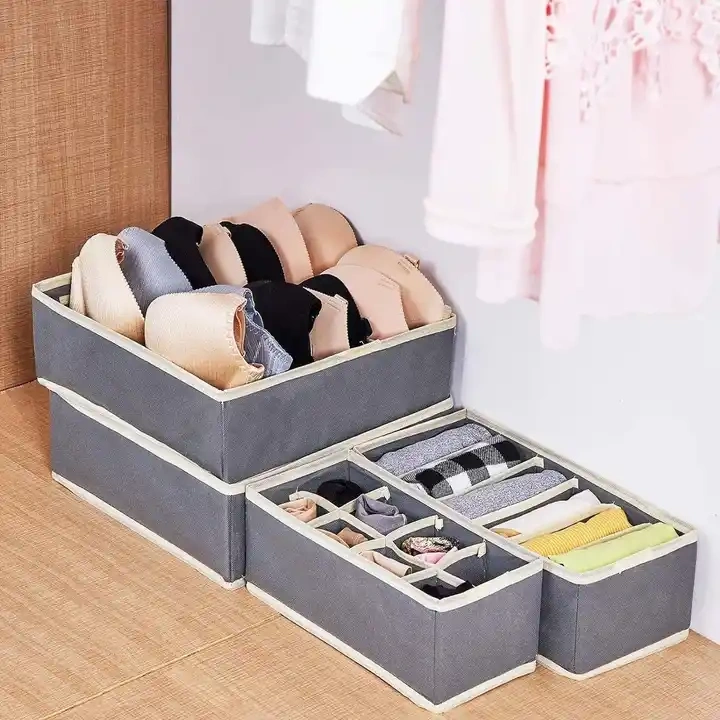 Multifunctional cotton and linen 7-compartment underwear storage box foldable clothing storage box