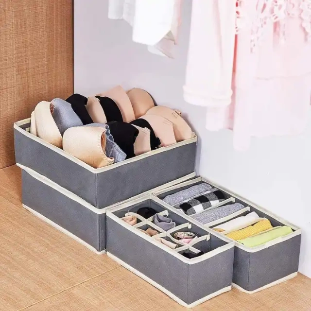 Multifunctional cotton and linen 7-compartment underwear storage box foldable clothing storage box