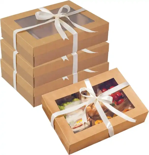 High quality customized logo recyclable disposable food grade personalized printing transparent window brown box