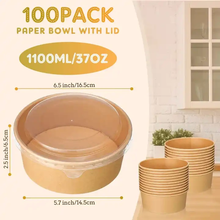 1100ml salad round packaging bowl food packaging bowl silicone oil kraft paper bowl