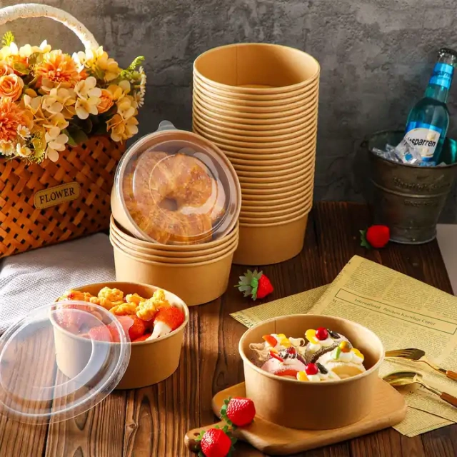 1300ml brown oil-proof and waterproof kraft paper bowl paper bowl with lid food container