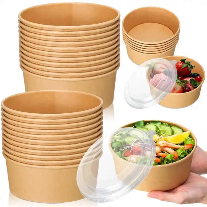 Food grade salad bowl, silicone oil kraft paper bowl, disposable paper bowl with lid