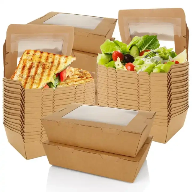 Cheap disposable waterproof and oil proof pastry box kraft paper food packaging box with window