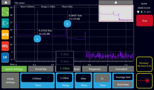 H720 Reflectômetro Óptico de Domínio de Tempo OTDR de Alta Qualidade com Mapa de Eventos OPM OLS VFL