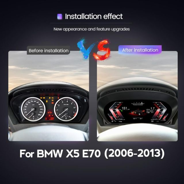 12.3 Inch Car Digital Dashboard Instrument Cluster for BMW X5 E70 2007-2013 Digital Speedometer Replacement with HUD Screen 1080P (for X5 E70）