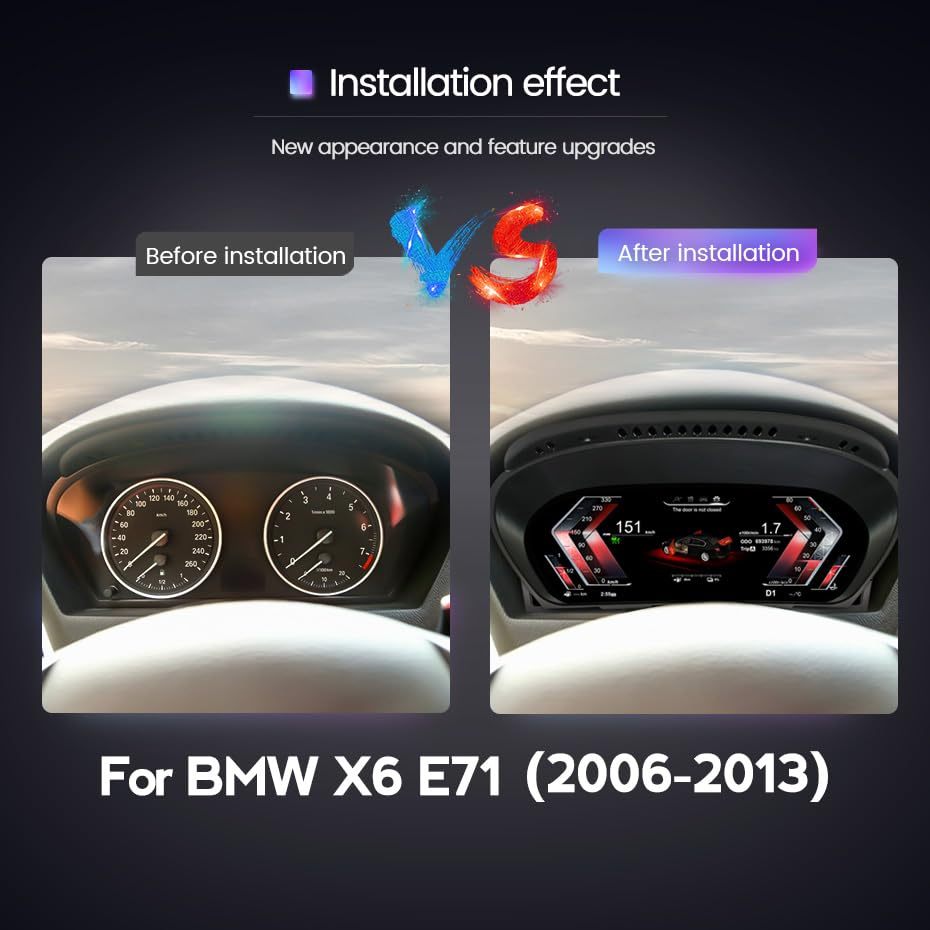 12.3 Inch Car Digital Dashboard Instrument Cluster for BMW X6 E71 E72 2007-2013 LCD Instrument Dashboard Speedometer Screen 1080P (for X6 E71 E72）