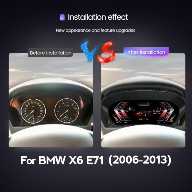 12.3 Inch Car Digital Dashboard Instrument Cluster for BMW X6 E71 E72 2007-2013 LCD Instrument Dashboard Speedometer Screen 1080P (for X6 E71 E72）