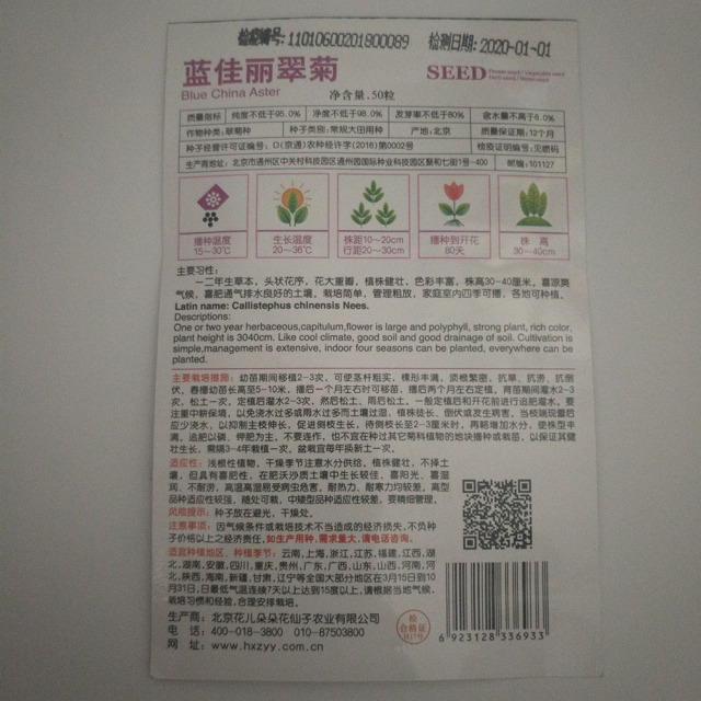 Blue China aster seeds 50 seeds/bags