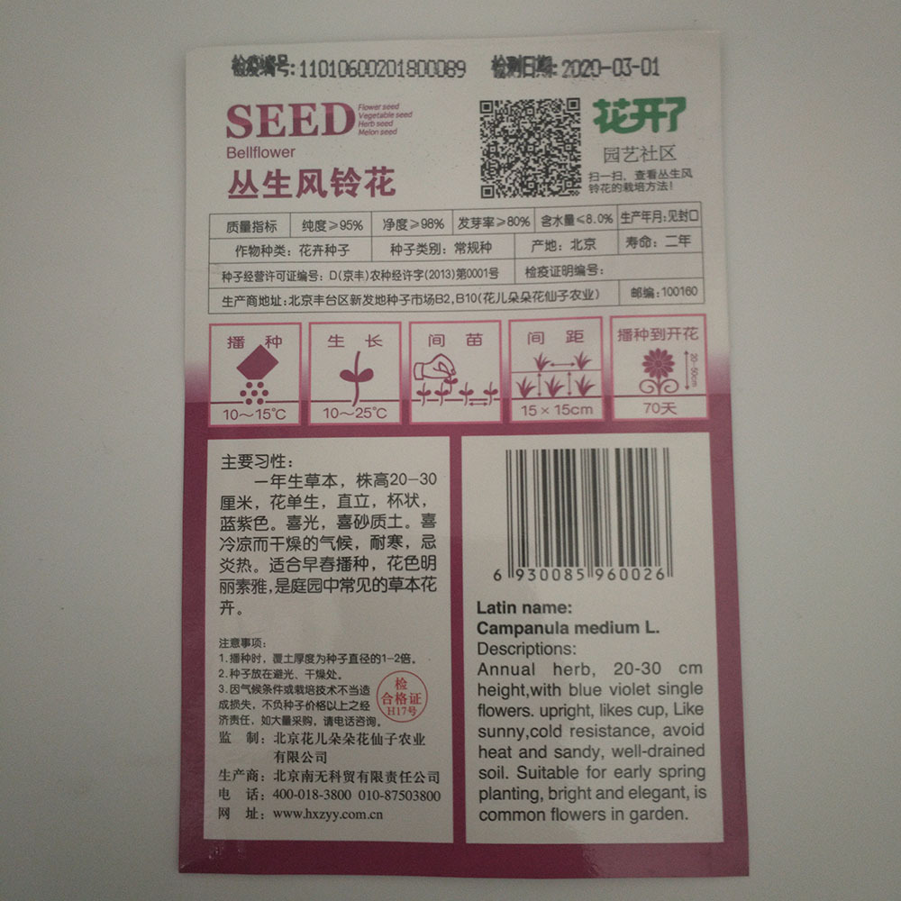 bellflower seeds 30 seeds/bags