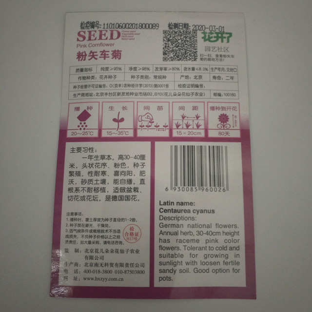 pink cornflower seeds 50 seeds/bags