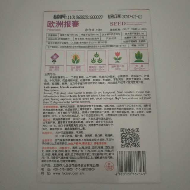 primose seeds 20 seeds/bags