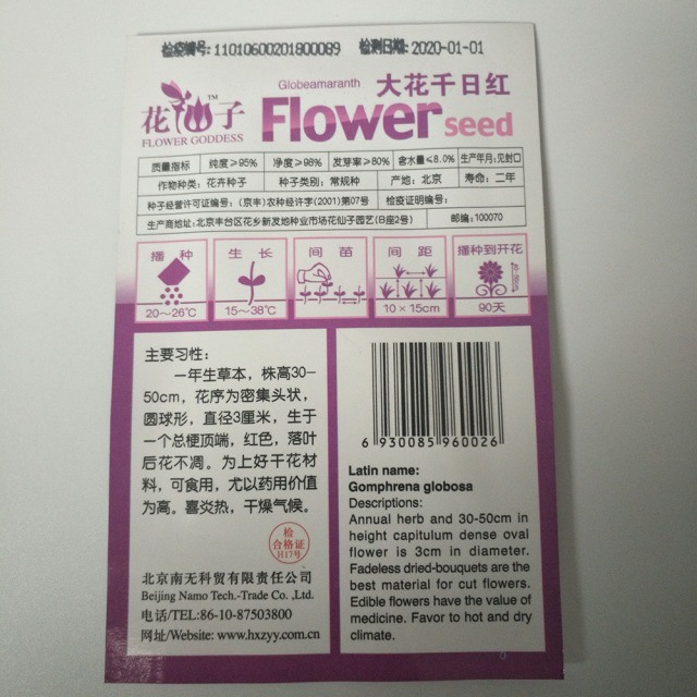 Gomphrena globosa seeds 30 seeds/bags