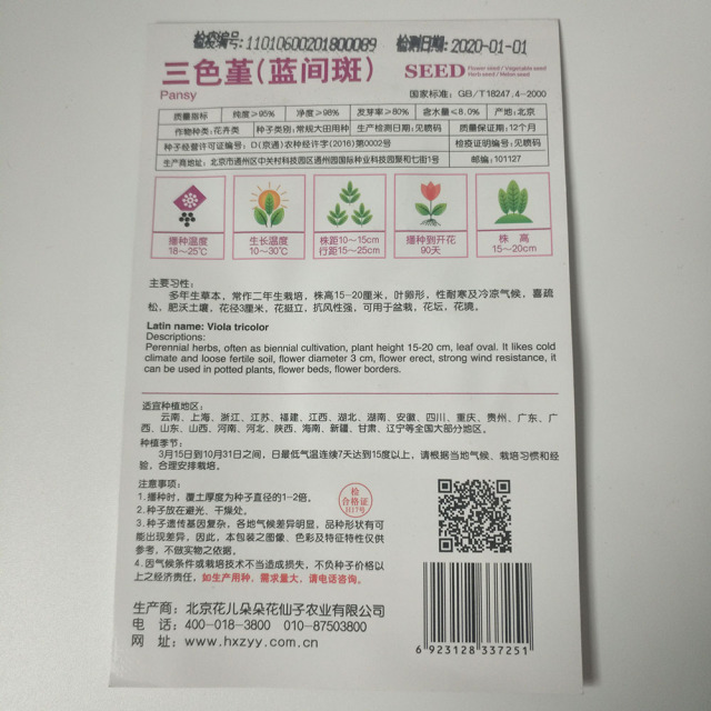 blue black pansy seeds 20 seeds/bags