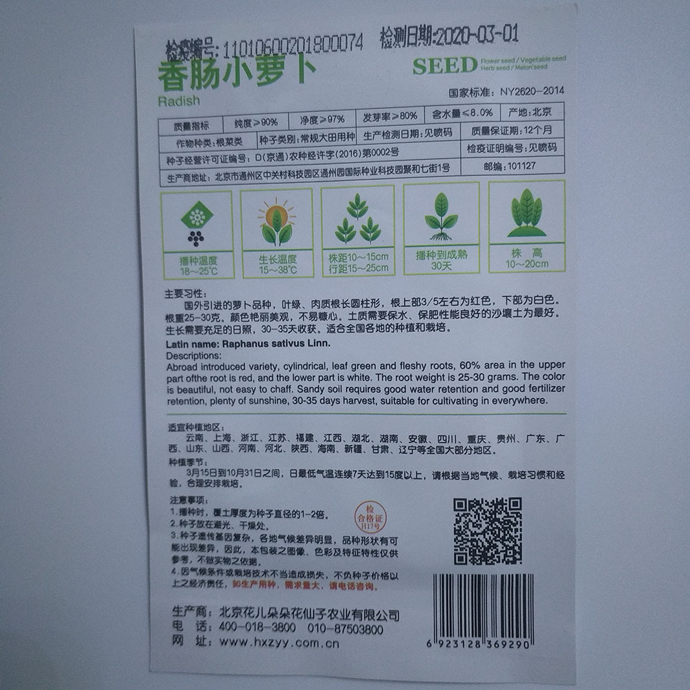 chinese red radish seeds 20 seeds/bags