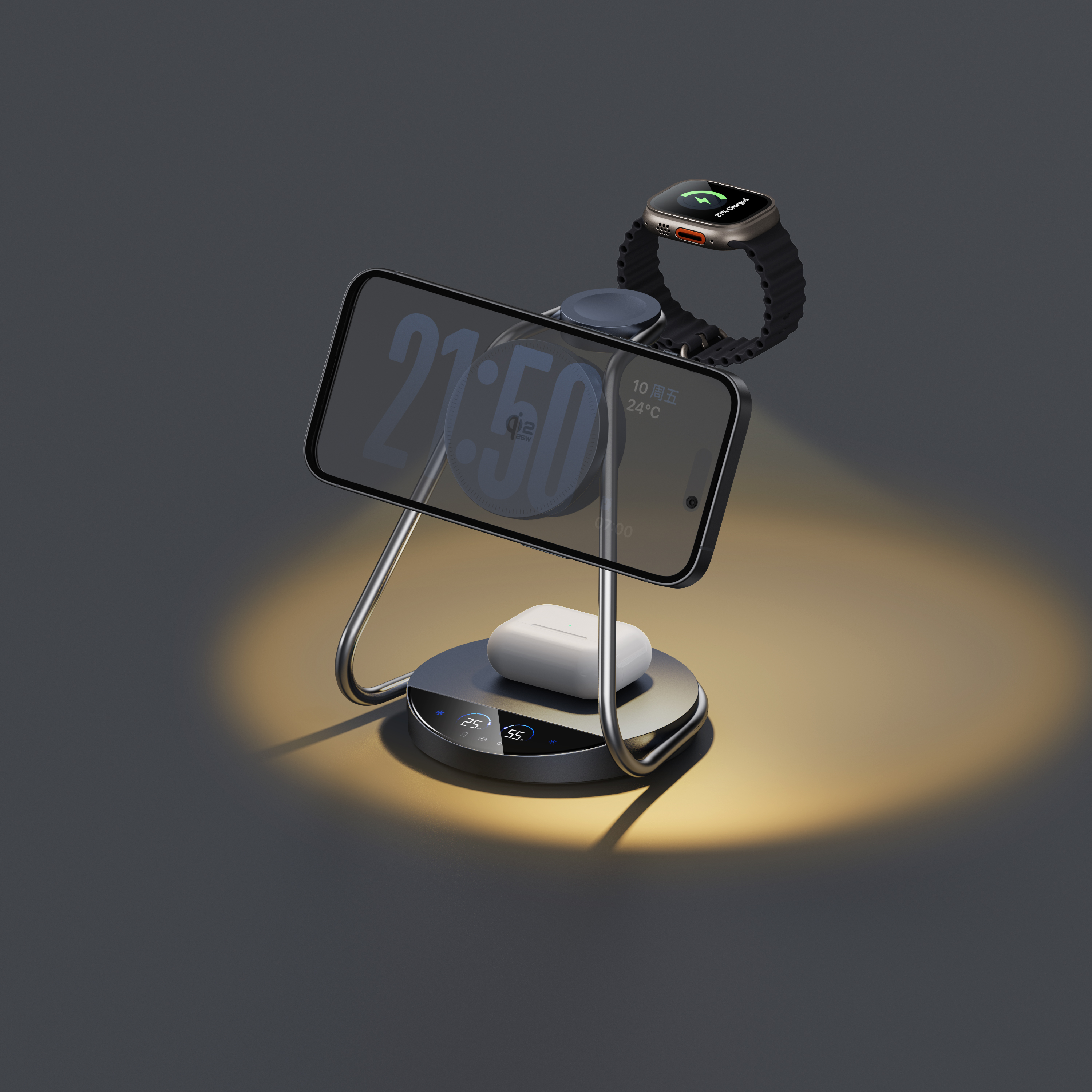 Qi2.2-25W Semiconductor Cooling Wireless Charger with Smart Display