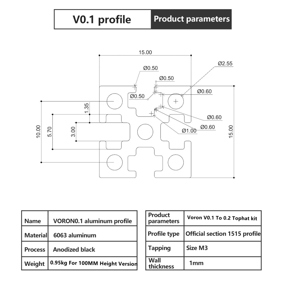 Funssor Voron V0.1 to V0.2 enclosure panel extrusion Upgrade kit with 80MM/100mm Height