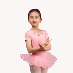 Girls' Short Sleeve Leotard with Mesh Skirt