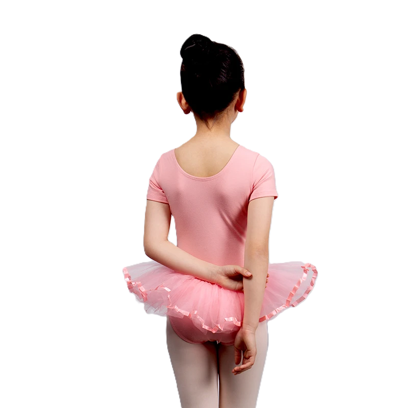 Girls' Short Sleeve Leotard with Mesh Skirt