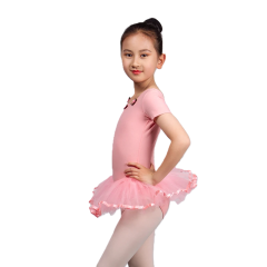 Girls' Short Sleeve Leotard with Mesh Skirt