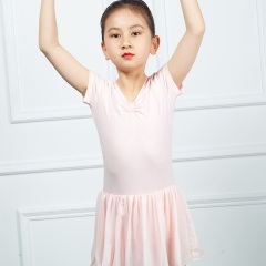 Children Short Sleeve Skirted Leotard