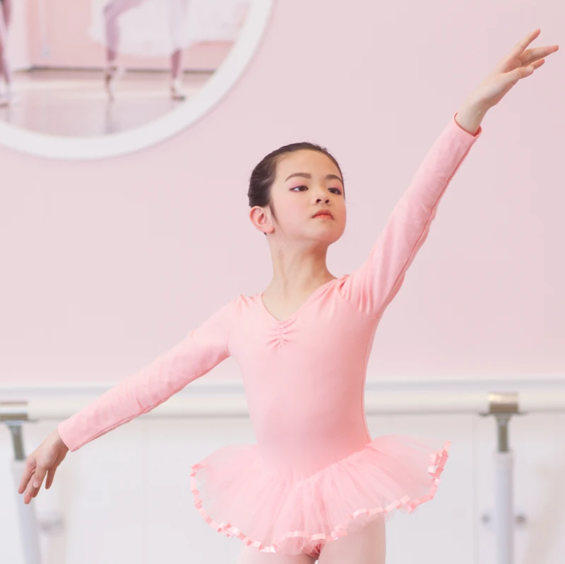 Girls' Long Sleeve Leotard with Mesh Skirt